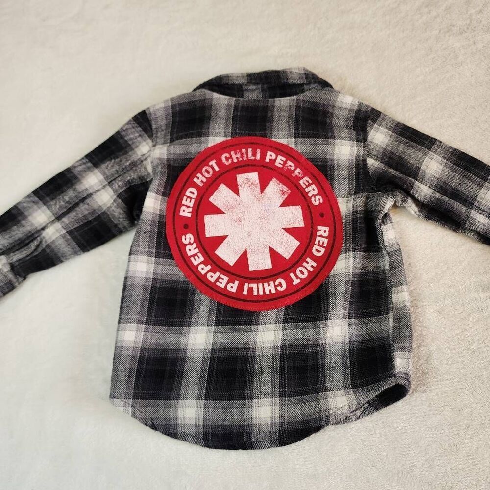 Old Navy Red Hot Chili Peppers Upcycled Flannel Shirt Size 12-18 Months